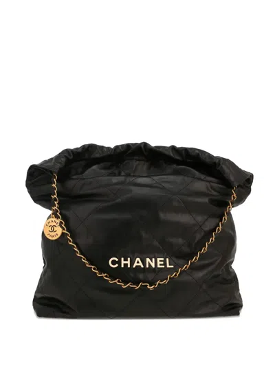 Pre-owned Chanel Large 22 Quilted Leather Shoulder Bag In Black