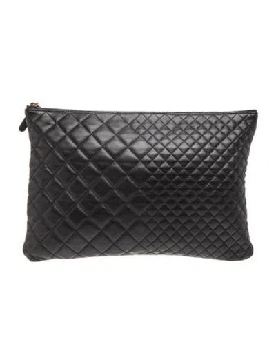 Pre-owned Chanel Large Bi-quilted O Case Clutch In Black