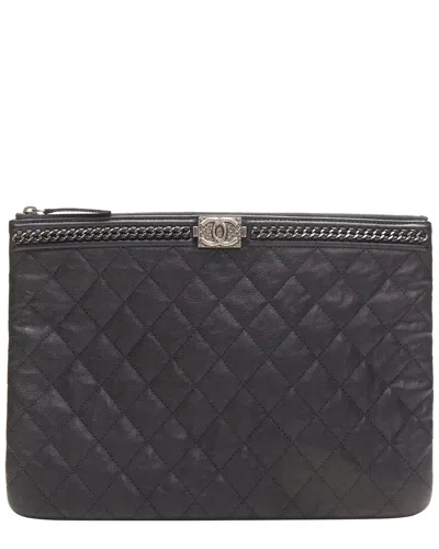 Pre-owned Chanel Large Boy O Case Quilted Leather Chain Trim T Pouch Clutch Bag (authentic Pre-loved)