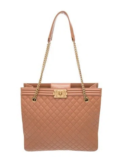 Pre-owned Chanel Large Boy Tote In Brown