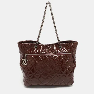 Pre-owned Chanel Large Brown Quilted Patent Leather Tote