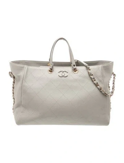 Pre-owned Chanel Large Bullskin Shopping Tote In Grey