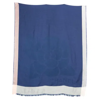 Pre-owned Chanel Large Camellia Cashmere Scarf In Blue