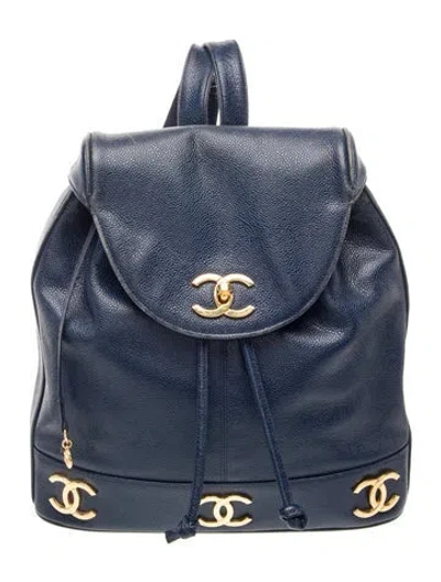 Pre-owned Chanel Large Caviar Triple Cc Backpack In Blue