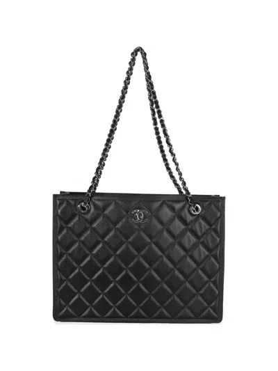 Pre-owned Chanel Large Cc-plaque Tote Bag In Black