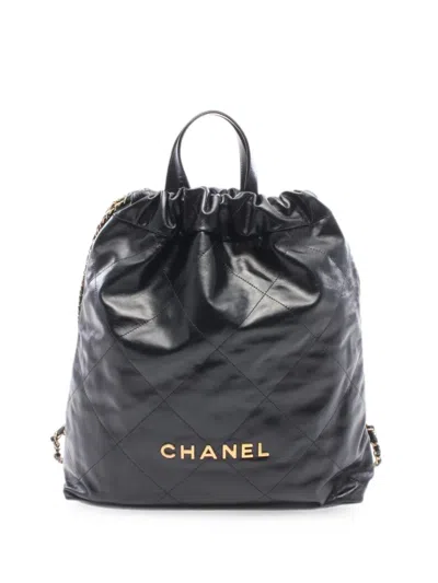 Pre-owned Chanel Large  22 Quilted Backpack In Black