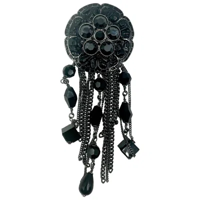 Pre-owned Chanel Large  Black Poured Resin Faceted Bead Camelia Brooch, Circa 2000