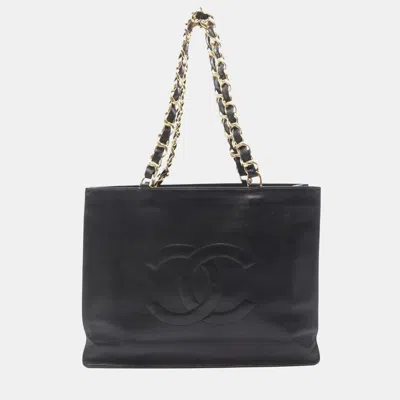 Pre-owned Chanel Large Coco Mark Tote Bag Lambskin (sheepskin) Black