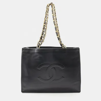 Pre-owned Chanel Large Coco Mark Tote Bag Leather Black