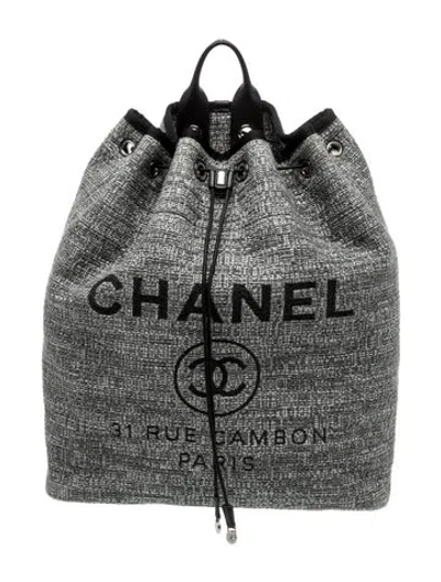 Pre-owned Chanel Large Deauville Backpack In Gray
