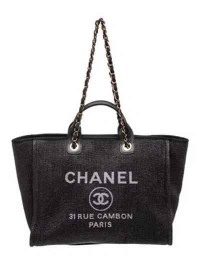 Pre-owned Chanel Large Deauville Shopping Tote In Black