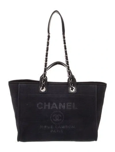 Pre-owned Chanel Large Deauville Shopping Tote In Blue