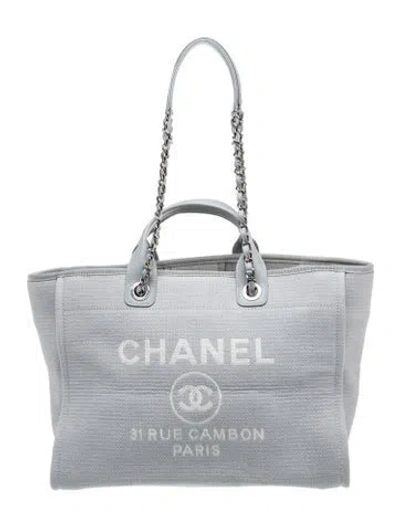 Pre-owned Chanel Large Deauville Shopping Tote W/ Pouch In Blue