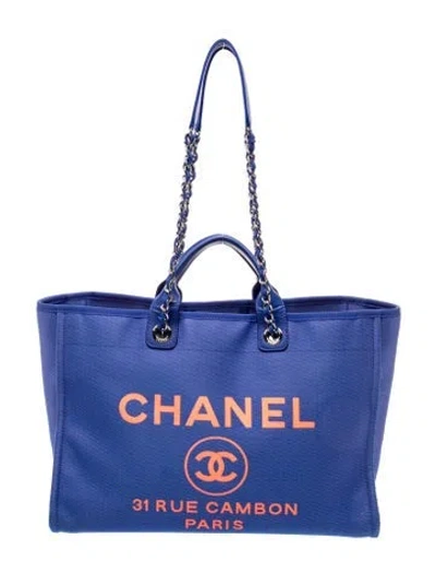 Pre-owned Chanel Large Deauville Tote In Blue