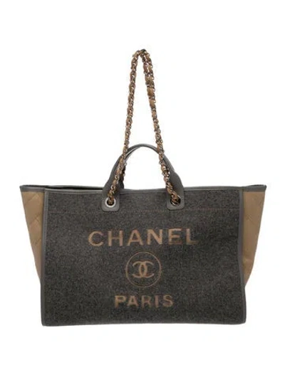 Pre-owned Chanel Large Deauville Tote In Gray