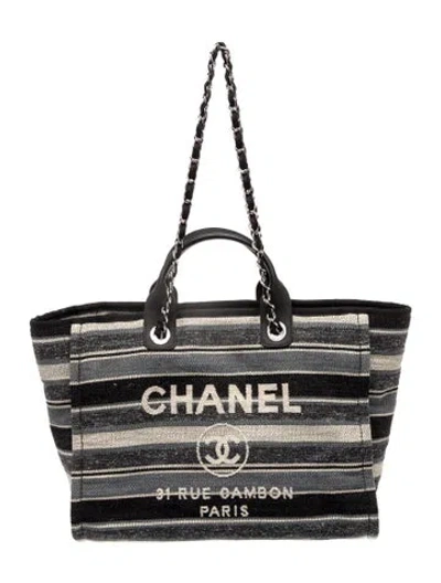 Pre-owned Chanel Large Deauville Tote In Gray