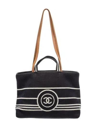 Pre-owned Chanel Large Denim Cc Shopping Tote In Blue