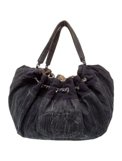 Pre-owned Chanel Large Denim Stretch Cabas Tote In Blue