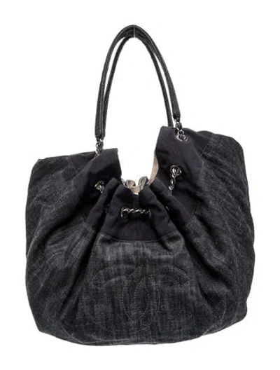 Pre-owned Chanel Large Denim Stretch Cabas Tote In Blue