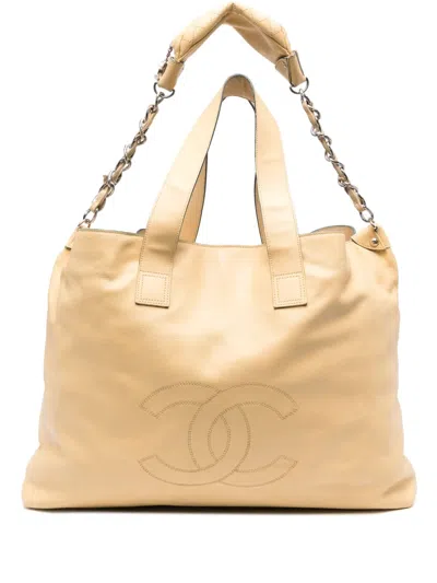 Pre-owned Chanel Large Edgy Leather Tote Bag In Yellow