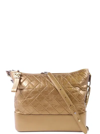 Pre-owned Chanel Large Gabrielle Diamond-quilted Shoulder Bag In Gold