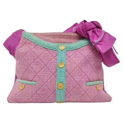 Pre-owned Chanel Large Girl Jacket Bag Lilac Tweed Shoulder Bag 2015 In Brown