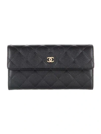 Pre-owned Chanel Large Gusset Flap Wallet Interlocking Cc Logo Continental Wallet In Black