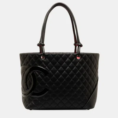 Pre-owned Chanel Large Lambskin Cambon Ligne Tote In Black