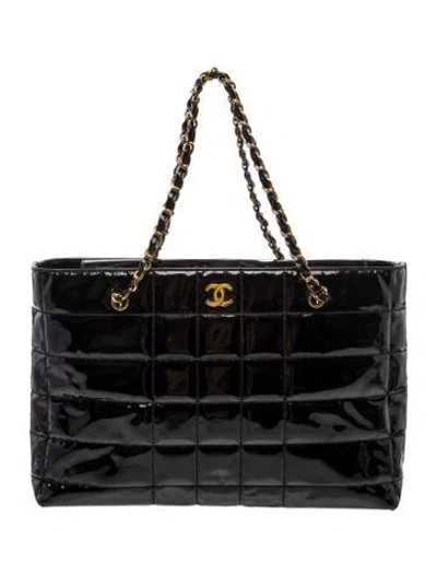 Pre-owned Chanel Large Patent Square Quilt Tote In Black
