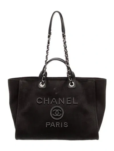 Pre-owned Chanel Large Pearl Deauville Tote In Black