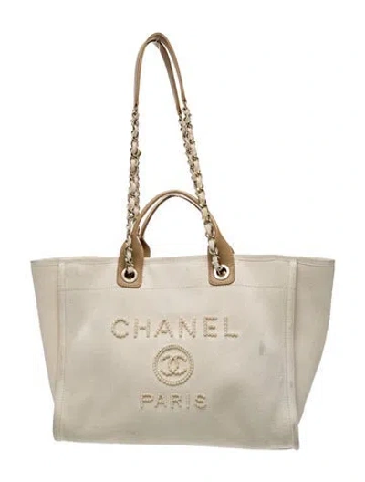 Pre-owned Chanel Large Pearl Deauville Tote In Neutral