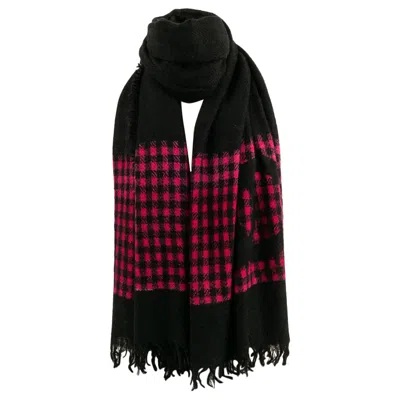 Pre-owned Chanel Large Pink And Black Cashmere Scarf