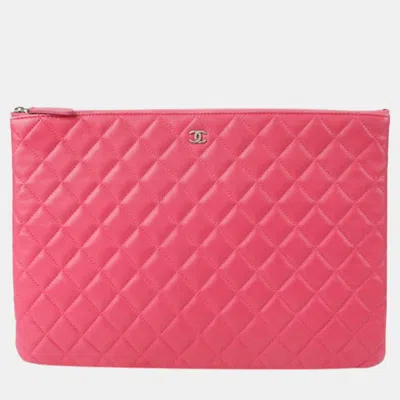 Pre-owned Chanel Large Pink Lambskin Clutch
