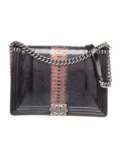 Pre-owned Chanel Large Python Boy Bag In Black