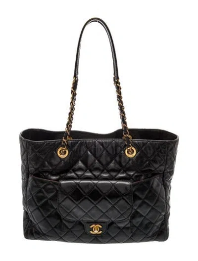 Pre-owned Chanel Large Quilted Front Pocket Tote In Black