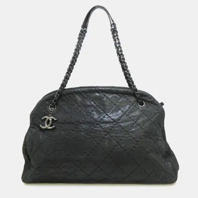 Pre-owned Chanel Large Quilted Iridescent Calfskin Just Mademoiselle In Black