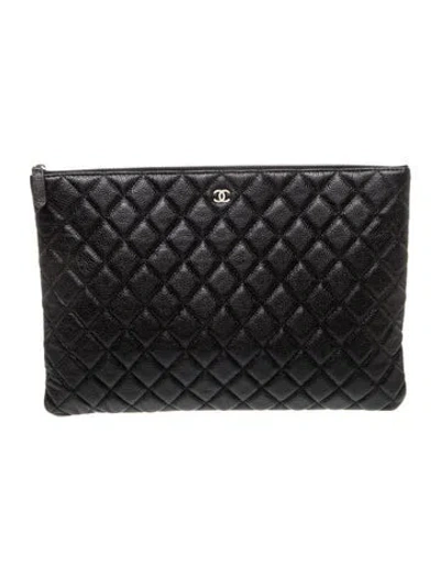 Pre-owned Chanel Large Quilted O-case Clutch In Black