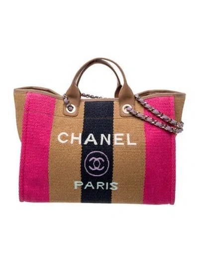 Pre-owned Chanel Large Raffia Deauville Shopping Tote Bag In Pink
