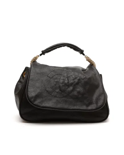 Pre-owned Chanel Large Rock And Chain Accordian Flap Bag In Black