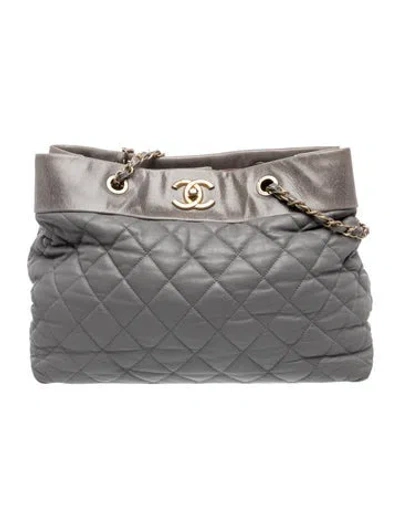Pre-owned Chanel Large Soft Elegance Tote In Gray