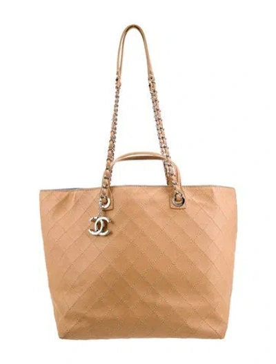 Pre-owned Chanel Large Stitched Shopping Tote In Neutral