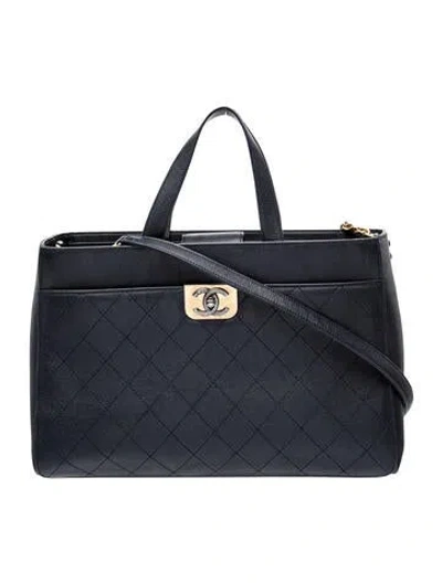 Pre-owned Chanel Large Straight Lines Shopping Tote In Blue
