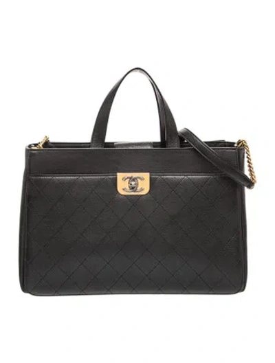 Pre-owned Chanel Large Straight Lines Tote In Black