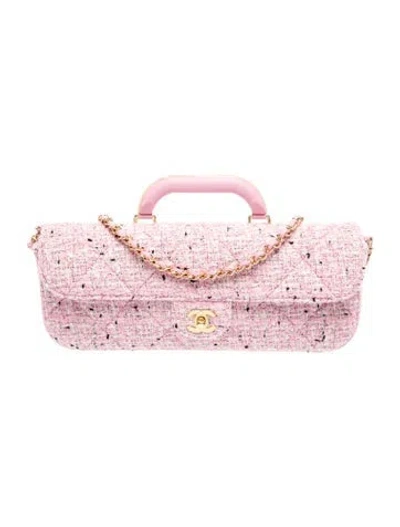 Pre-owned Chanel Large Top Handle Clutch W/ Chain W/tags In Pink