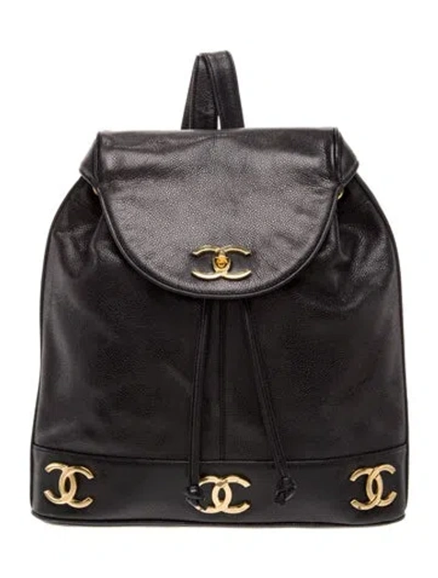 Pre-owned Chanel Large Triple Cc Backpack In Black