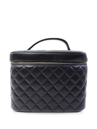 Pre-owned Chanel Large Vanity Case Diamond-quilted Tote Bag In Black