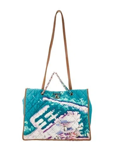 Pre-owned Chanel Large Watercolor Tote In Blue