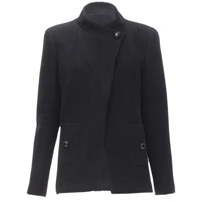 Pre-owned Chanel Lattice Tweed Cc Button Wrap Jacket In Black