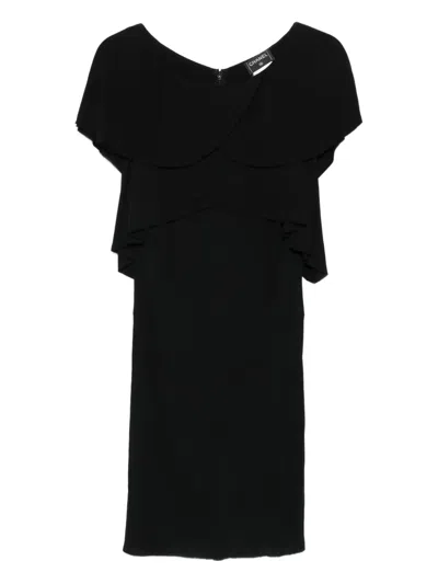 Pre-owned Chanel Layered Ruffle Mini Dress In Black