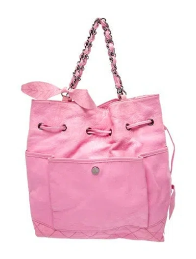 Pre-owned Chanel Leaf Charm Drawstring Bucket Bag In Pink